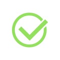 Check mark icon. Confirm green symbol. Approved circle sign.